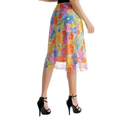 Women's 24Seven Comfort Apparel Overlay Elastic Waist Midi Skirt