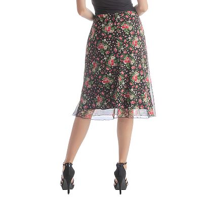 Women's 24Seven Comfort Apparel Overlay Elastic Waist Midi Skirt