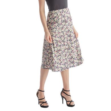 Women's 24Seven Comfort Apparel Elastic Waist Midi Length Skirt
