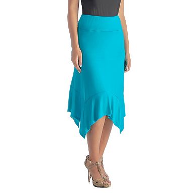 Women's 24Seven Comfort Apparel Elastic Waist Handkerchief Midi Skirt