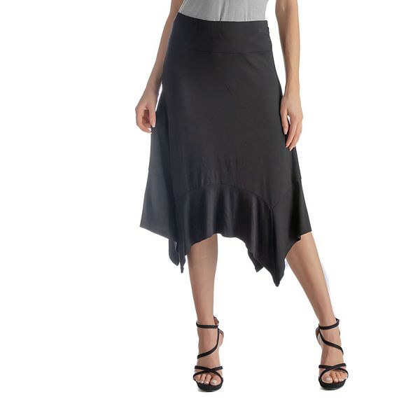 Women's 24Seven Comfort Apparel Elastic Waist Handkerchief Midi Skirt