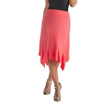 Women's 24Seven Comfort Apparel Elastic Waist Handkerchief Midi Skirt