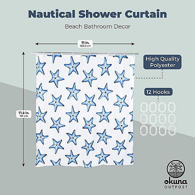 Okuna Outpost Nautical Shower Curtain with 12 Hooks, Beach Bathroom Decor (71.25 x 71 in)