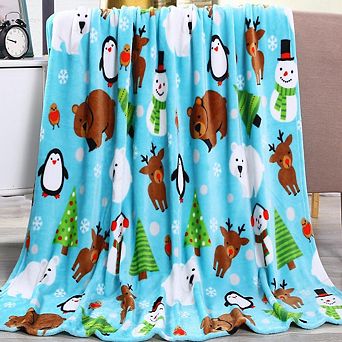 Plazatex Holiday Pals Microplush Design All Season 50" X 60" Throw Blanket