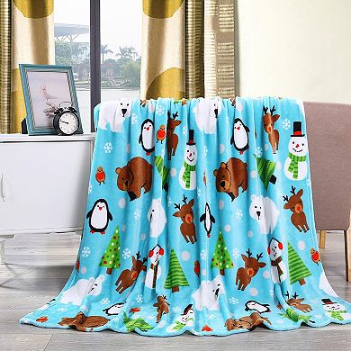 Plazatex Holiday Pals Microplush Design All Season 50" X 60" Throw Blanket