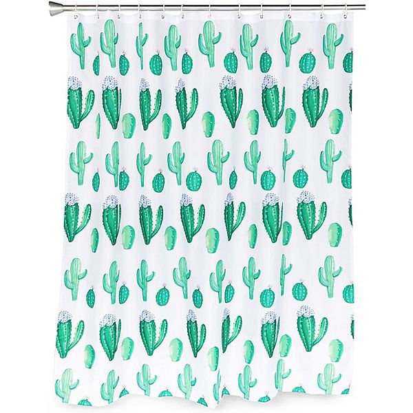 Okuna Outpost Cactus Shower Curtain Set with 12 Hooks, Western Bathroom