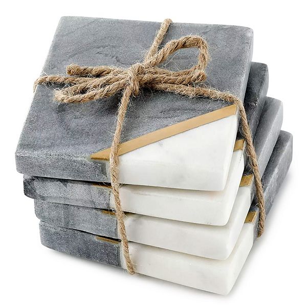 Laurie Gates Marble with Gold Accent Four Piece Square Coaster Set