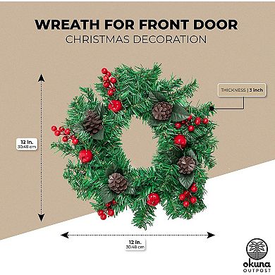 Christmas Wreaths for Front Door Pine Cones Winter Holiday Home Décor 12”