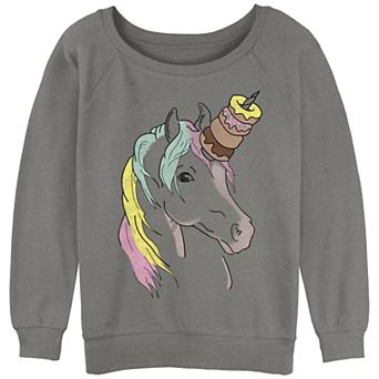 Juniors' Unicorn With Donuts Pastel Colors Draw Graphic Pullover