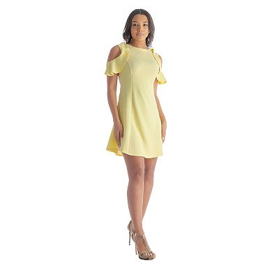 Women's 24Seven Comfort Apparel Ruffle Cold Shoulder A-Line Dress