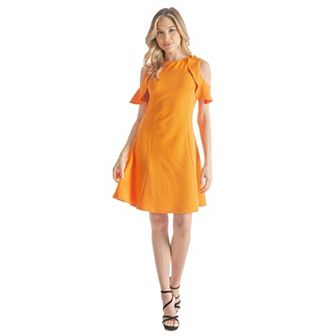 Women's 24Seven Comfort Apparel Ruffle Cold Shoulder A-Line Dress
