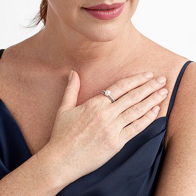 Classic Treasures Sterling Silver Genuine Cultured Pearl & Cubic Zirconia Beaded Ring Set