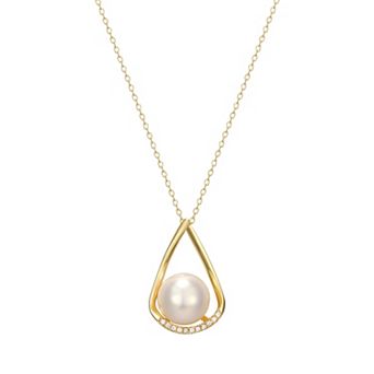 Classic Treasures 18k Gold Over Sterling Silver Genuine Cultured Pearl & Cubic Zirconia Pendant Necklace
