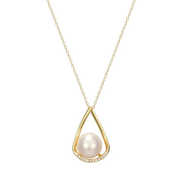 18k Gold Over Sterling Silver Genuine Cultured Pearl & Cubic Zirconia ...