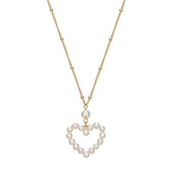 Classic Treasures 18k Gold Over Sterling Silver Genuine Cultured Pearl Heart Necklace