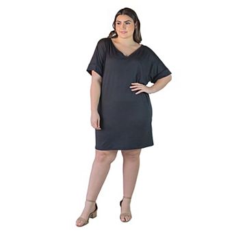 Plus Size 24Seven Comfort Apparel Loose Fit Tee Style Dress