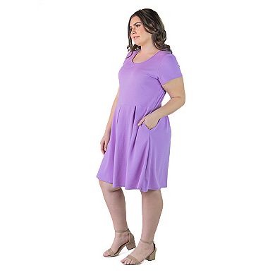 Plus Size 24Seven Comfort Apparel Pleated Pocket Midi Dress