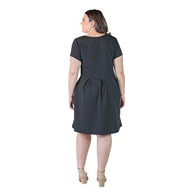 Plus Size 24Seven Comfort Apparel Pleated Pocket Midi Dress