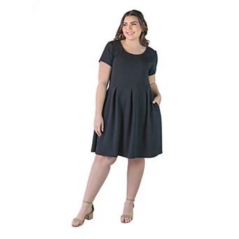 Plus Size 24Seven Comfort Apparel Pleated Pocket Midi Dress