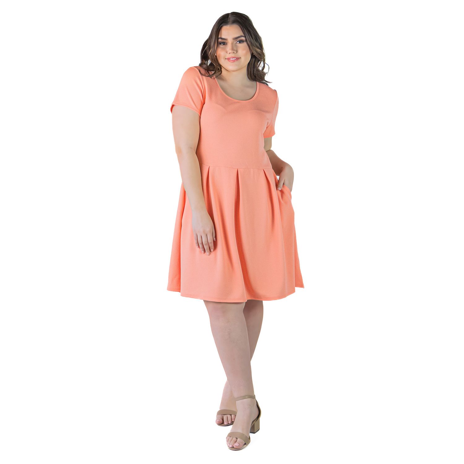 Женские платья 24Seven Comfort Apparel Plus Size 24Seven Comfort Apparel Pleated Pocket Midi Dress