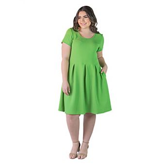 Plus Size 24Seven Comfort Apparel Pleated Pocket Midi Dress