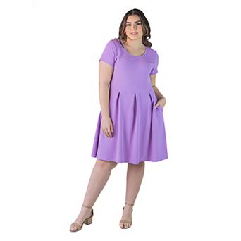 Plus Size 24Seven Comfort Apparel Pleated Pocket Midi Dress
