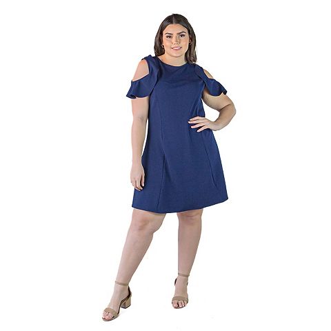 Женские платья 24Seven Plus Size 24Seven Comfort Apparel Ruffle Cold Shoulder A-Line Dress
