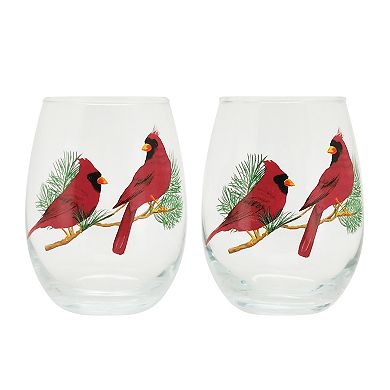 St. Nicholas Square® Yuletide Cardinal Stemless Wine Glasses 2-piece Set