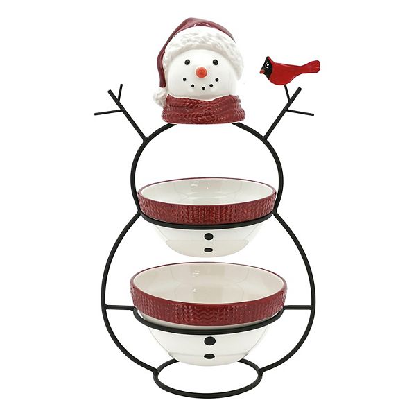 ⭐️新品未使用⭐️ スターフルーテッド クリスマス ディッシュ２枚18cm〜22cm St. Nicholas Square® Yuletide Snowman 2-Tier Server