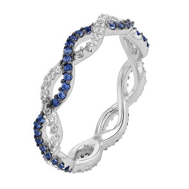 SLNY Suzy Levian Sterling Silver Sapphire & Diamond Accent Crossover Band