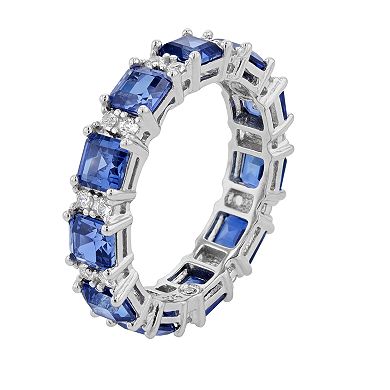 SLNY Sterling Silver Sapphire & Diamond Accent Eternity Band Ring