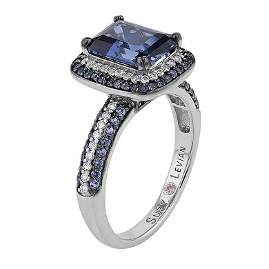 SLNY Sterling Silver Blue Sapphire & Diamond Accent Halo Ring