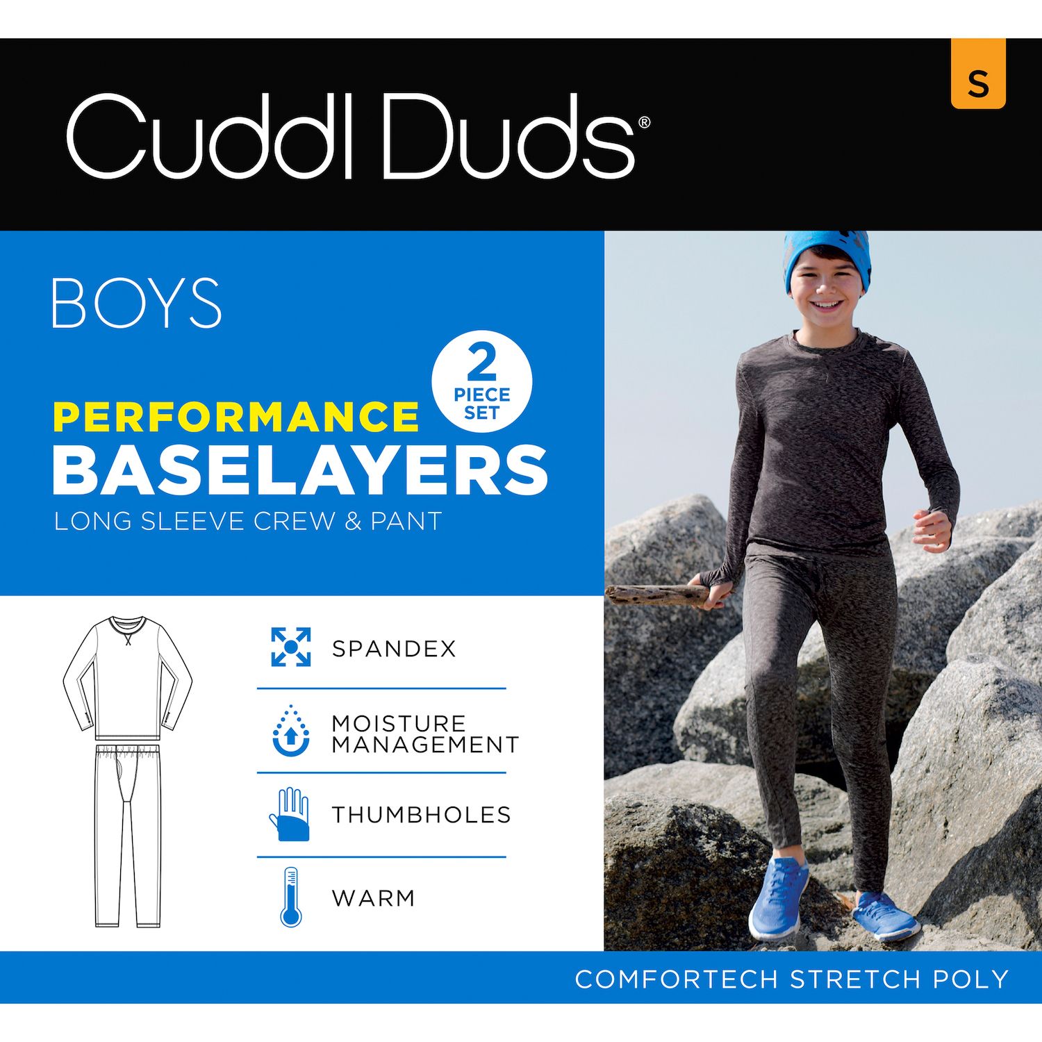 Ensemble De Base Layer Cuddl Duds ClimateSmart Garçon Taille 8/10 (M) - Bleu, Polyester, Neuf