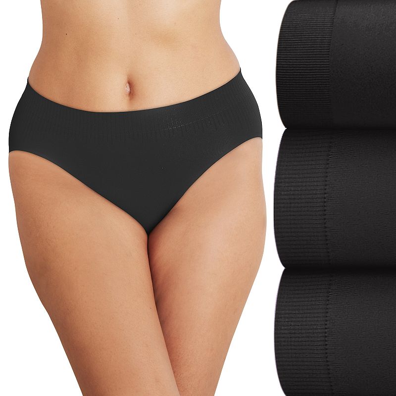 Bali Comfort Revolution 3-Pack Modern Seamless Hi Cut Panty DFMSH3, Women's, Size: 9, Black Black Black
