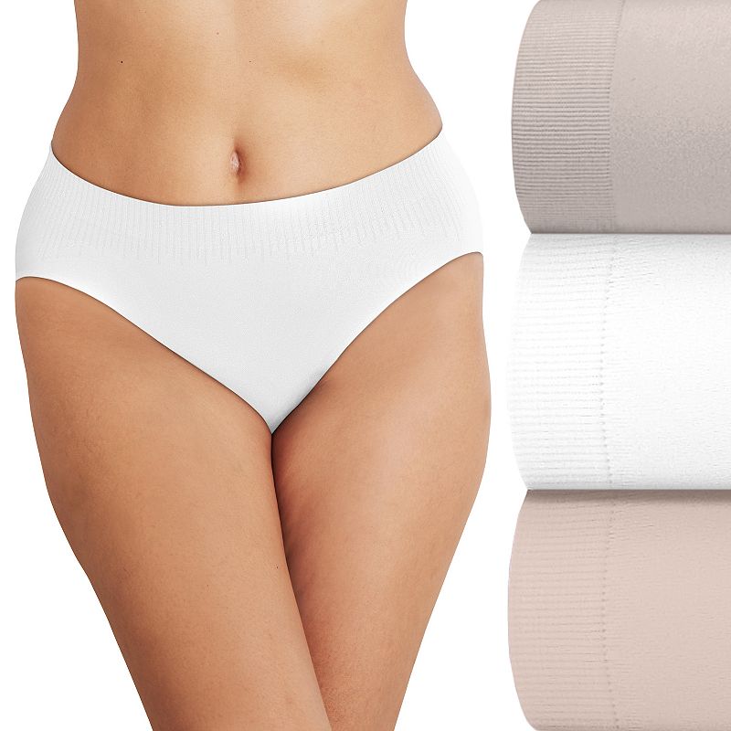 Bali Comfort Revolution 3-Pack Modern Seamless Hi Cut Panty DFMSH3, Women's, Size: 7, Blush White Sandshell