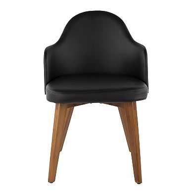 30" Black Faux Leather Ahoy Mid-Century Chair in Walnut