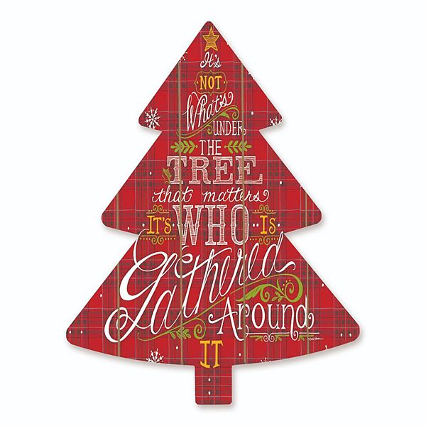 18" Red and White "Gathered Around" Hanging Christmas Tree Wall Decor