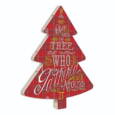 18" Red and White "Gathered Around" Hanging Christmas Tree Wall Decor