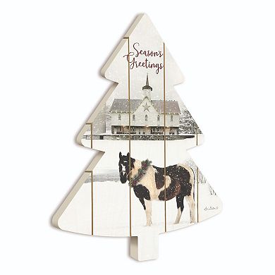 18" White and Brown Ready for Christmas Horse Themed Hanging Tree Wall Decor
