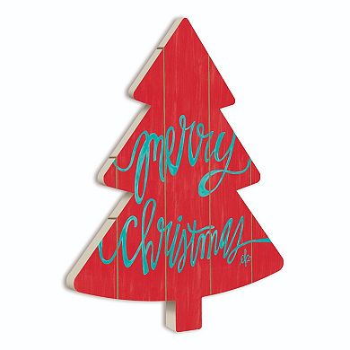 18" Green and Red "Merry Christmas" Tree Cutout Wall Decor