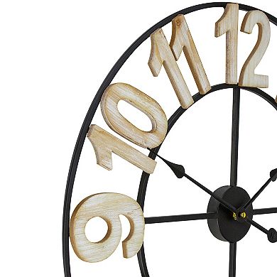 24" Metal Framed Battery Operated Round Wall Clock with Block Numbers
