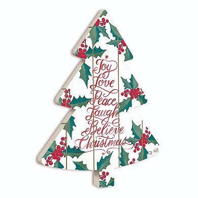 18" Red and Green "Joy Love Peace" Hanging Christmas Tree Wall Decor