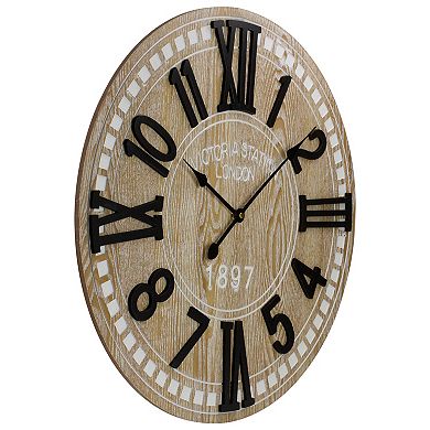 24" Battery Operated Round Wall Clock with Roman Numeral and Block Numbers