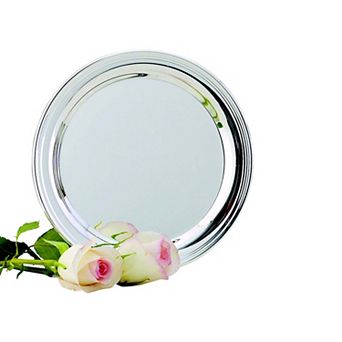 12" Silver Round Stainless Steel Decorative Tray