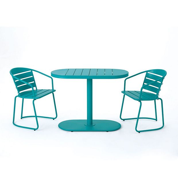 3 Piece Matte Teal Blue Handcrafted Outdoor Furniture Patio Bistro Set