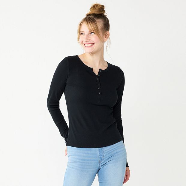 black henley long sleeve womens