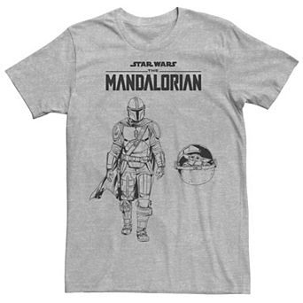 Men's Star Wars The Mandalorian Mando And Baby Yoda Lineart Graphic Tee
