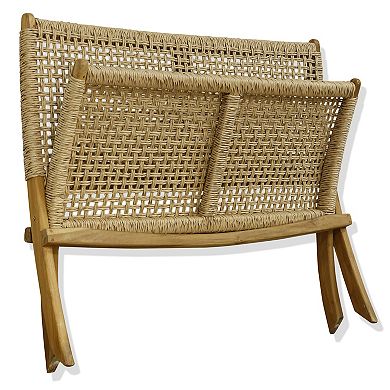 Asha Teak Wood Woven-Seat Folding Lounge Settee