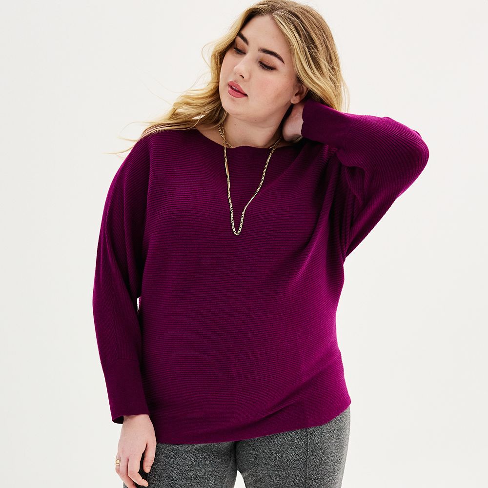 Plus Size Nine West Dolman Ribbed Sweater