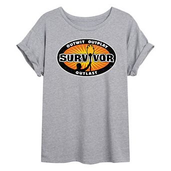 Juniors' Survivor Logo Badge Oversized Graphic Tee